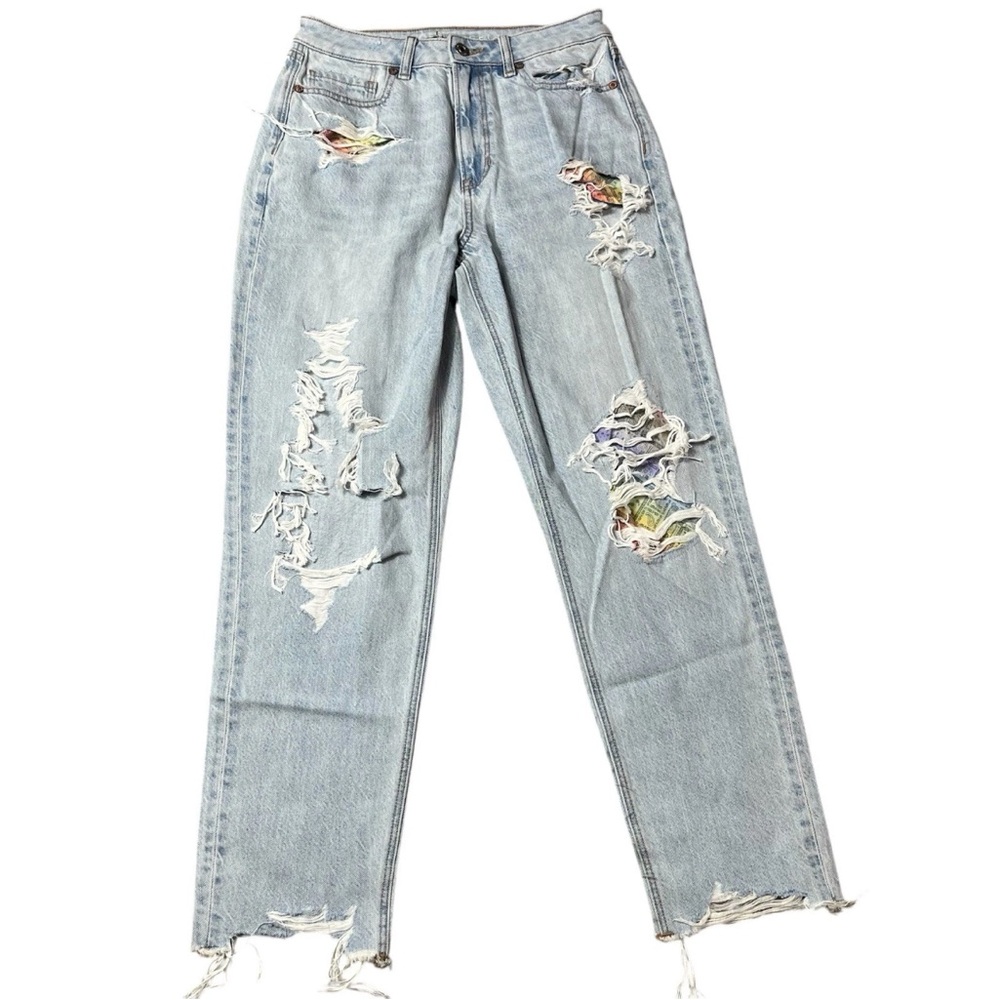 American Eagle Patched Mom Jeans Rainbow Pride Collection Size 4 Regular